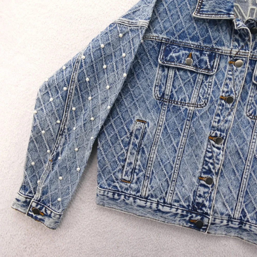 G-III Jacket Womens Medium New York Yankees Blue Pearl‎ Acid Wash Denim Jean